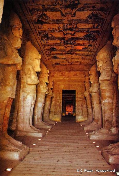Osirian pillars of the great hall, Temple of Re-Harakhte, Abu Simbel - Egypt
