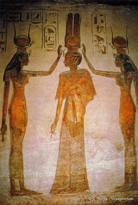 Deification of Nefertari Isis and Hathor, hall of the Temple of Hathor, Abu Simbel - Egypt