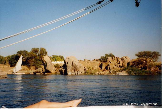 The foot in front of the rocks of Elephantine Island, Aswan - Egypt