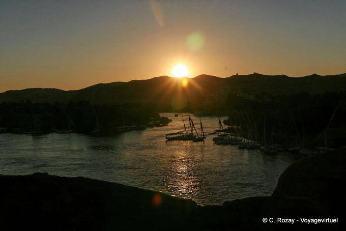 Aswan sunset from the terrace of the hotel bar Old Cataract - Egypt