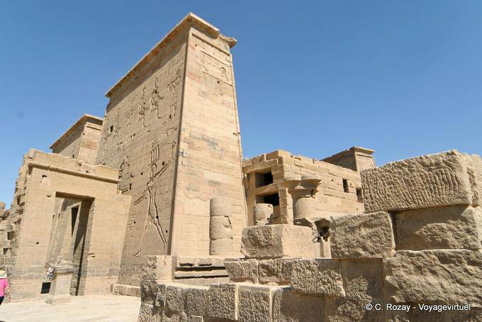 The first tower, exterior view of the Temple of Isis, Philae - Egypt