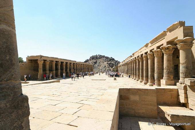 Double row of columns viewed from the angle of the first pylon, Philae Temple - Egypt