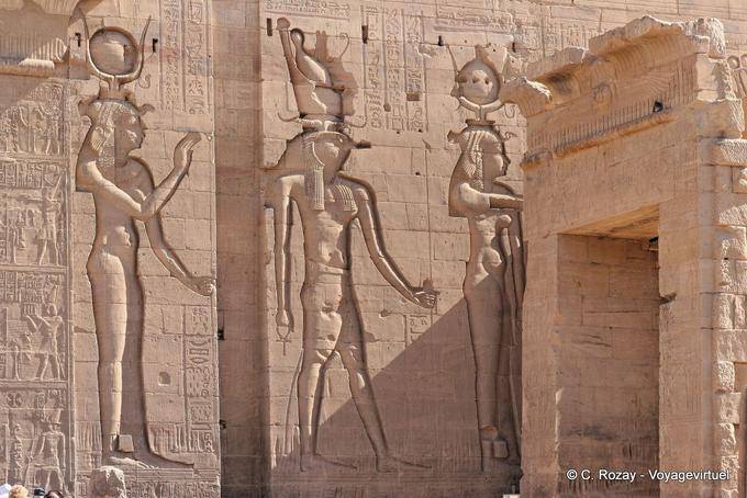 Sculpture of Ra, center, Philae Temple - Egypt
