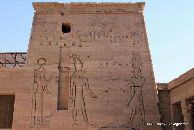 Second pylon with a copy of the Rosetta Stone, Philae - Egypt