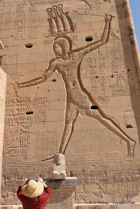 Ptolemy detail right of the first pylon, Philae - Egypt