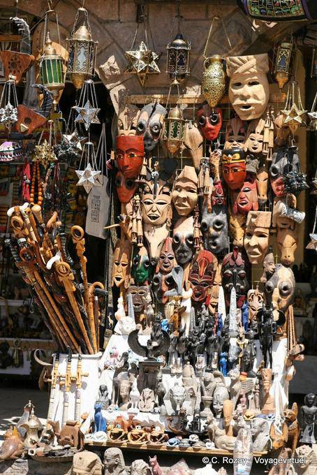 Masks and other trinkets, shop between Aswan and Philae - Egypt