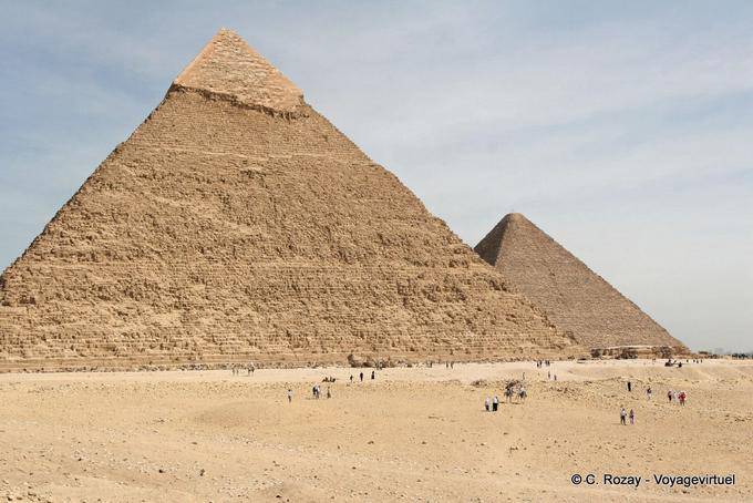 Angle perspective on two Pyramids of Giza - Egypt