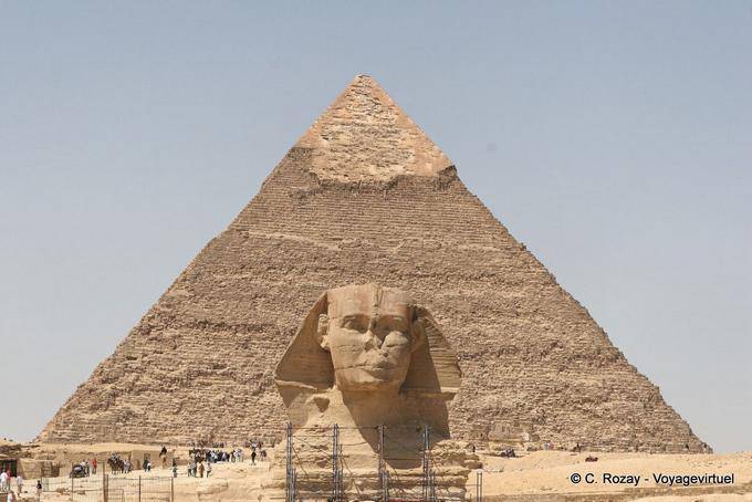 The Sphynx at the center of the Pyramid of Khafre - Egypt