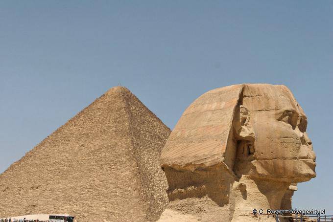 The Sphynx in front of the Pyramid of Cheops - Egypt