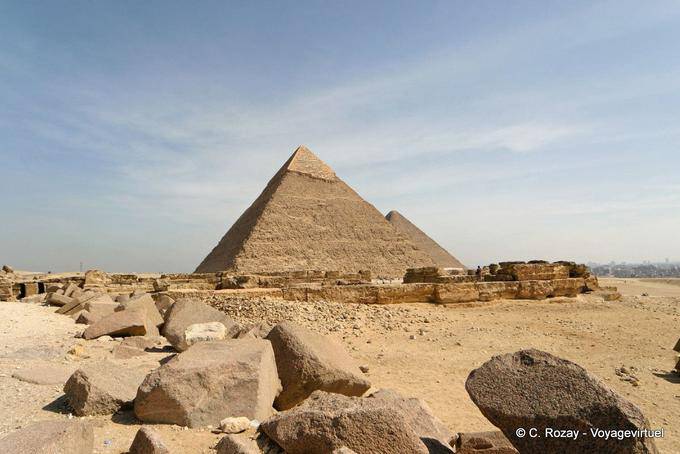 Limestone blocks and pyramids in a row, Giza - Egypt