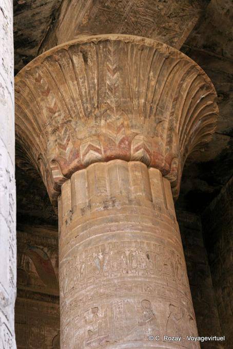 Capital of a monolystique column of the Great Hypostyle Hall, Edfu - Egypt