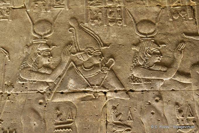 Pharaoh and his attributes. It is surrounded by representations of Hathor Temple of Edfu - Egypt