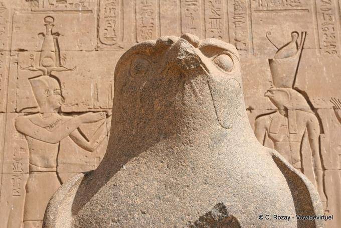 Statue of the falcon god Horus (close-up), entered the temple, Edfu - Egypt