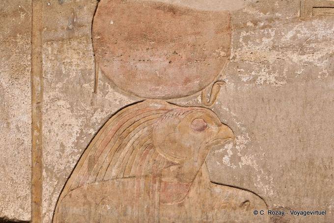 Color remains of a solar Horus, Edfu temple - Egypt