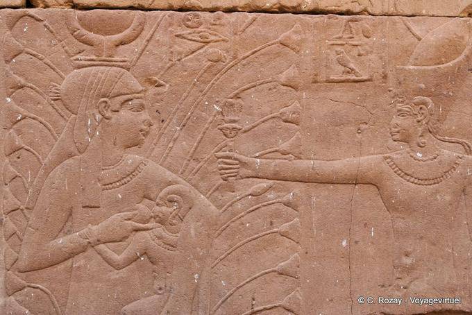 Hathor suckling her son Harsomtous, wall Mammisi (birthplace), Temple of Edfu - Egypt