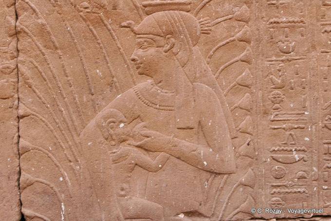 Scene of breastfeeding, the goddess Hathor suckling the divine son, Mamissi, Edfu - Egypt