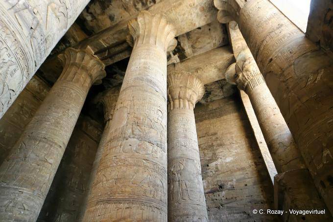 Columns and capitals of the Great Hypostyle Hall, Temple of Edfu - Egypt