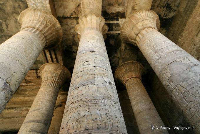 Decorative columns, pillared hall completed by Ptolemy XII, Edfu Temple - Egypt