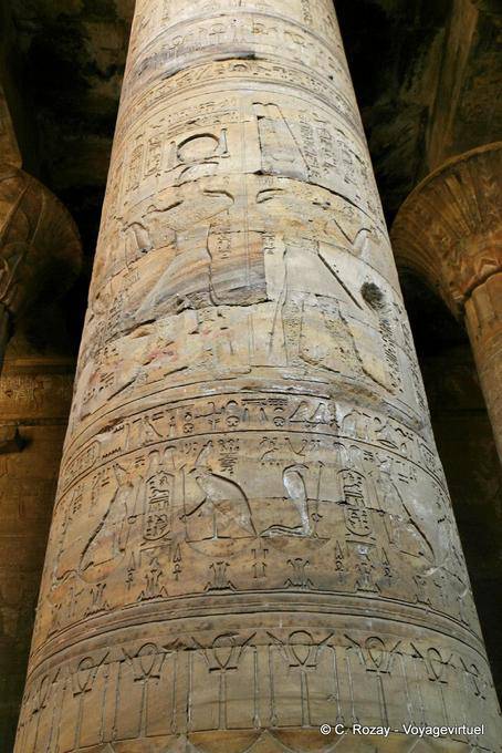 Reliefs decorating a big column of the Temple of Horus, Edfu - Egypt