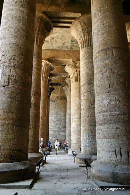 Span of columns in the first pillared hall or Pronaos Temple of Edfu - Egypt