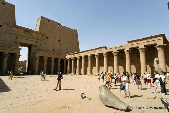 Pylon and colonnades, view from the courtyard, courtyard libations Edfu temple - Egypt
