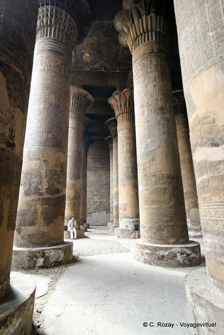 Four rows of six columns of 12 meters high supporting the Hypostyle Hall, Temple of Khnum, Esna - Egypt