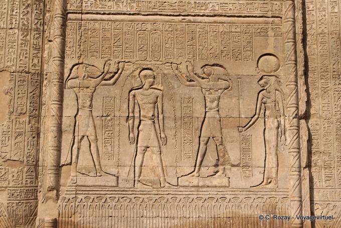 Purification by King Horus and Thoth with Menhit Ouret, Esna Temple - Egypt