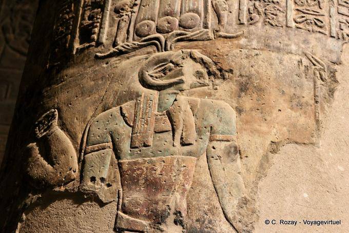 Polychrome column with a representation of Khnum, Esna Temple - Egypt