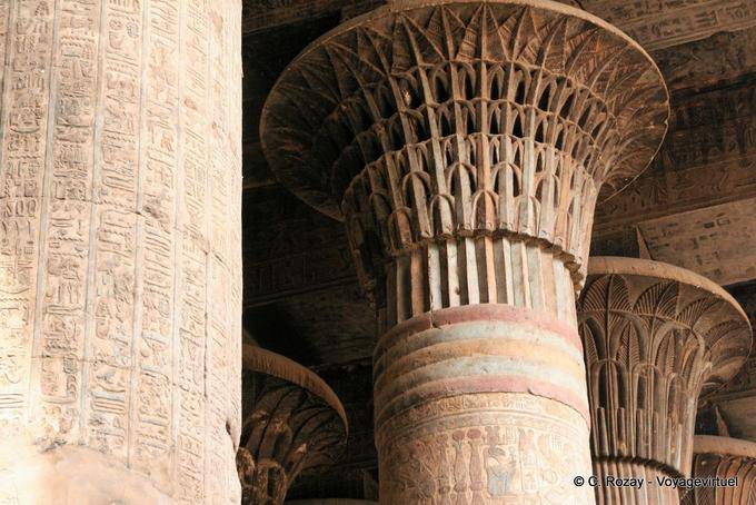 Pillars decorated lotus and palm trees, Esna Temple - Egypt