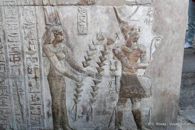 Polychrome bas-relief of the queen and king, temple of Kom Ombo - Egypt