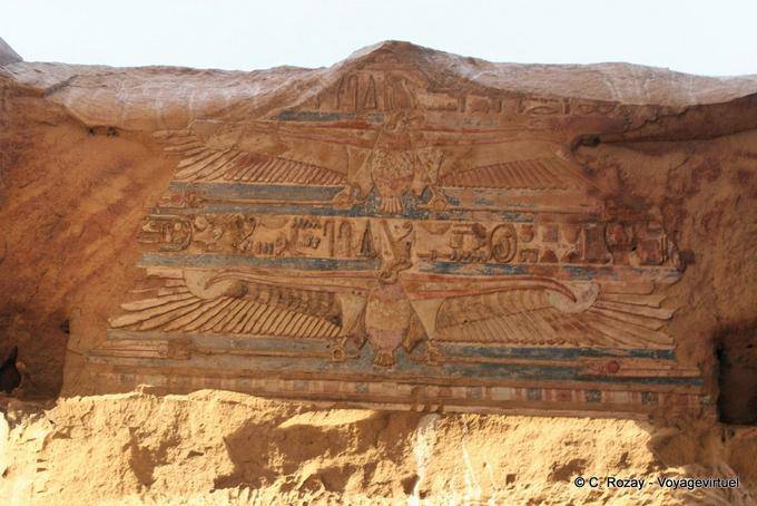 Detail of the polychrome painting the ceiling, temple of Kom Ombo - Egypt