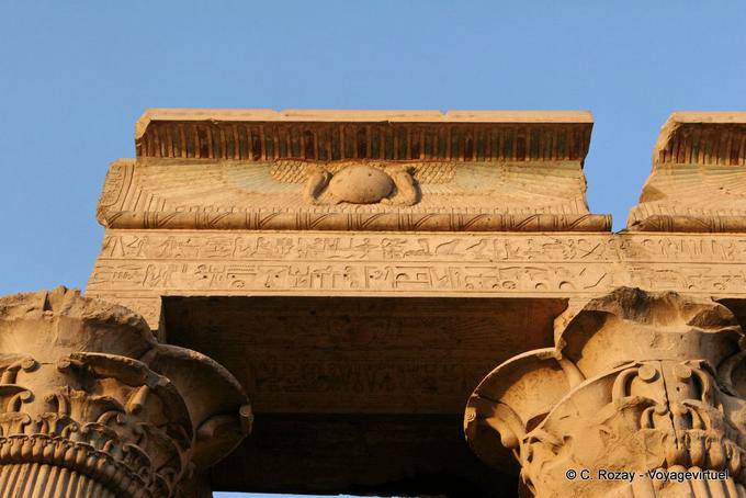 Winged sun disk on the ledge of the hall, the temple of Kom Ombo - Egypt
