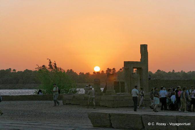 Sunset behind the ruins of Mammisi, temple of Kom Ombo - Egypt