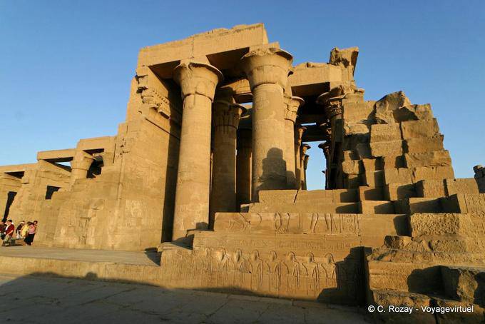 Frescoes and columns on one side, the temple of Kom Ombo - Egypt