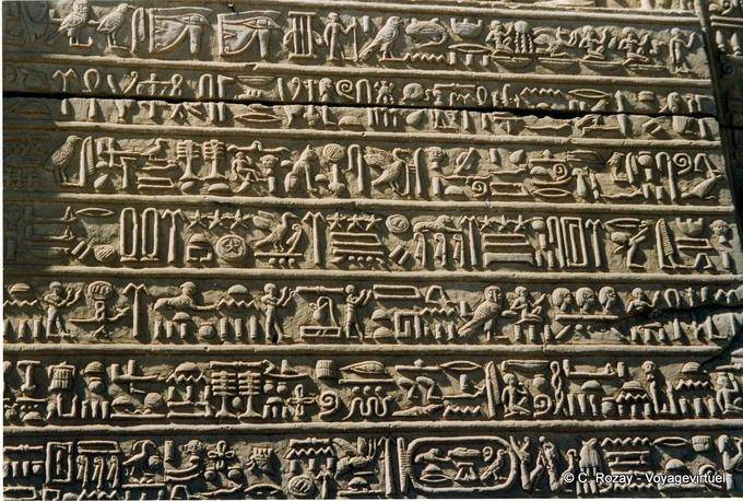 The sacred book with pages covered with hieroglyphics, temple of Kom Ombo - Egypt