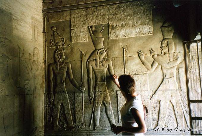 Haroeris and son Khonsu, wearing the Atef crown, temple of Kom Ombo - Egypt