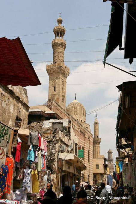 Minaret and dome of the Mosque Khan el-Khalili, view from the souk, Cairo - Egypt