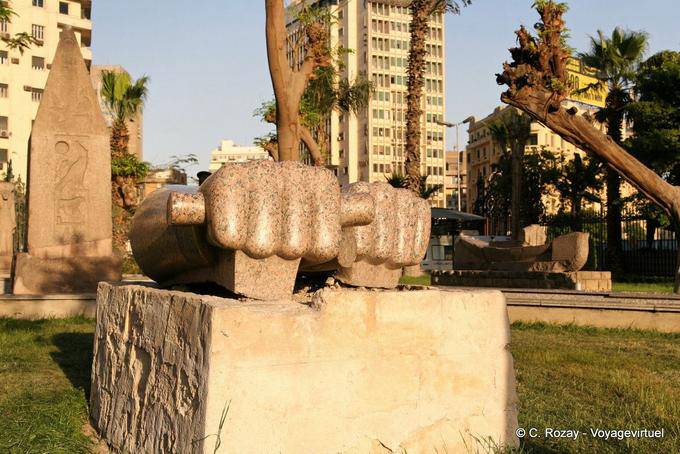 Giant hands, pink marble sculpture, museum, Cairo - Egypt