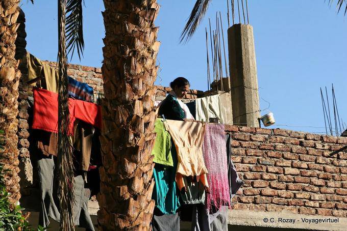 Laundry drying and brick wall, Luxor - Egypt
