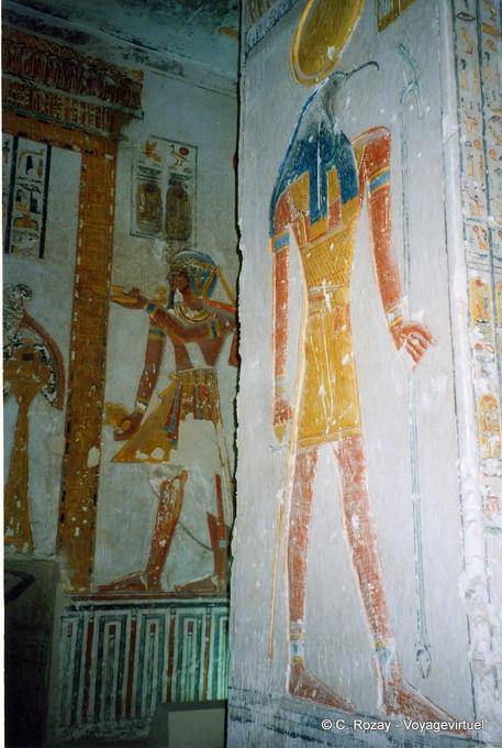 Colored frescoes in a tomb Valley of the Kings - Egypt