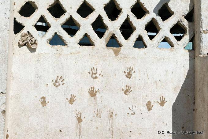 Khamsa, protective hands on a wall, Qurna - Egypt