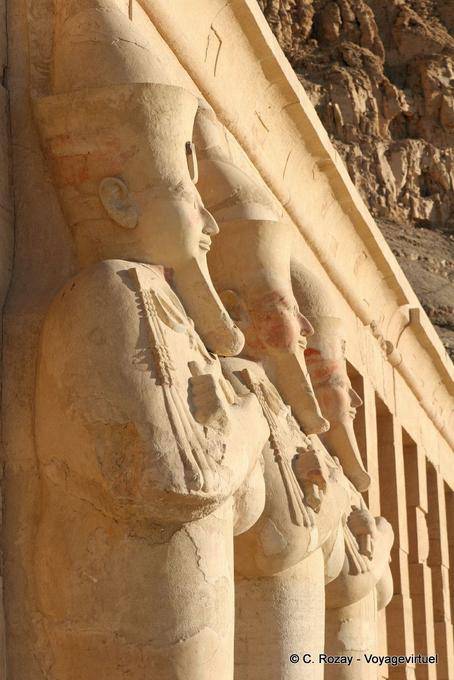 Osirian colossi of alignment to the right of the entrance gate, Hatshepsut Temple - Egypt