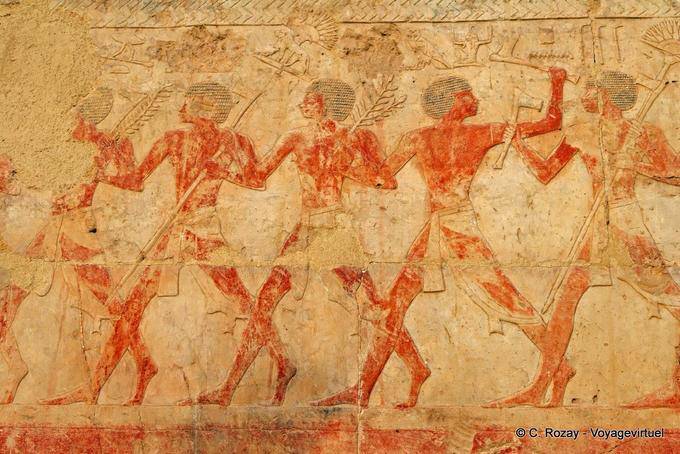 Procession in the chapel of Hathor, patroness of the necropolis, Hatshepsut Temple - Egypt