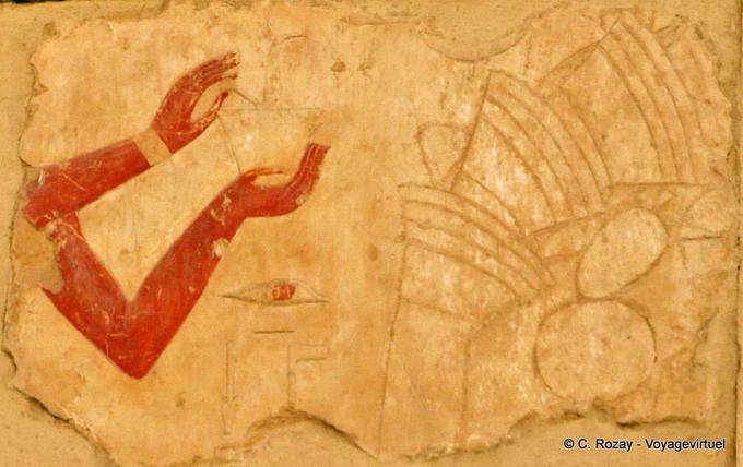 Offerings to hands, colorful fragment Temple of Hatshepsut - Egypt