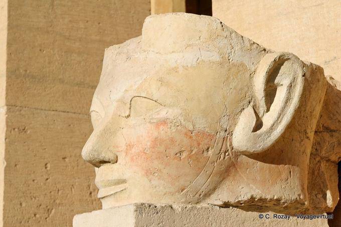 Broken head in profile, sculpture of the temple of Hatshepsut - Egypt