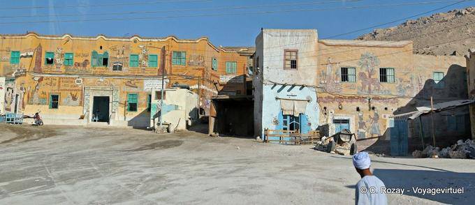 Qurna, houses with painted murals on the walls - Egypt