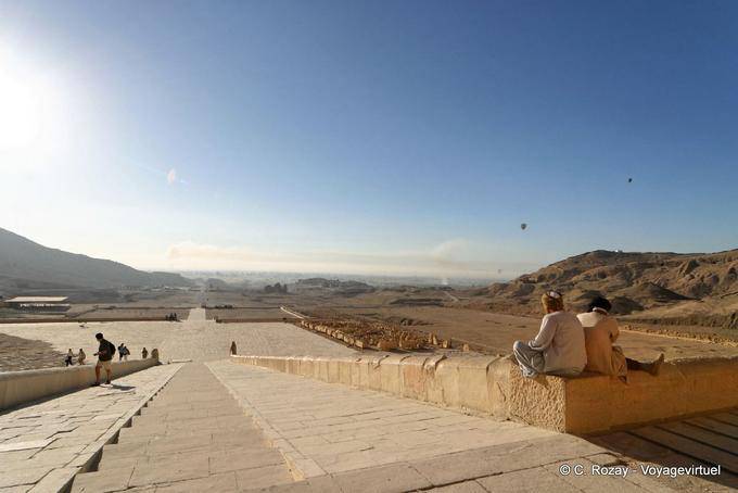 View of the lower courts, stairways and the valley since the last terrace site of Hatshepsut - Egypt