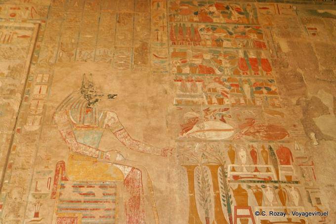 Anubis fresco before a table of offerings, Hatshepsut Temple - Egypt