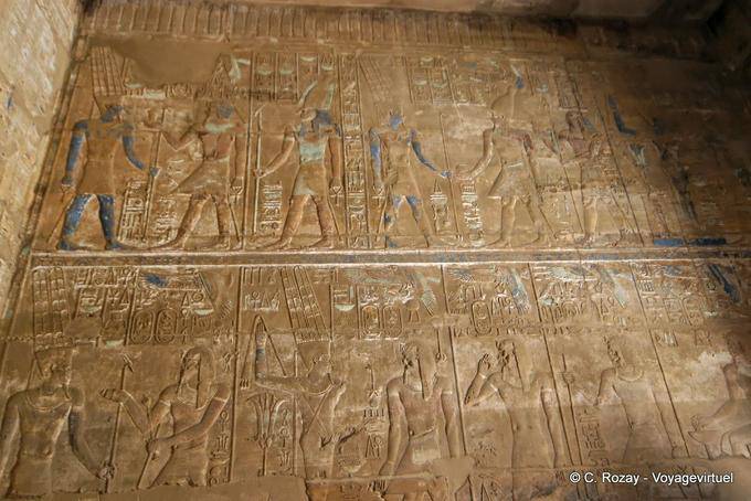 Fresco of gods and pharaoh with leftover paint, Karnak Temple - Egypt