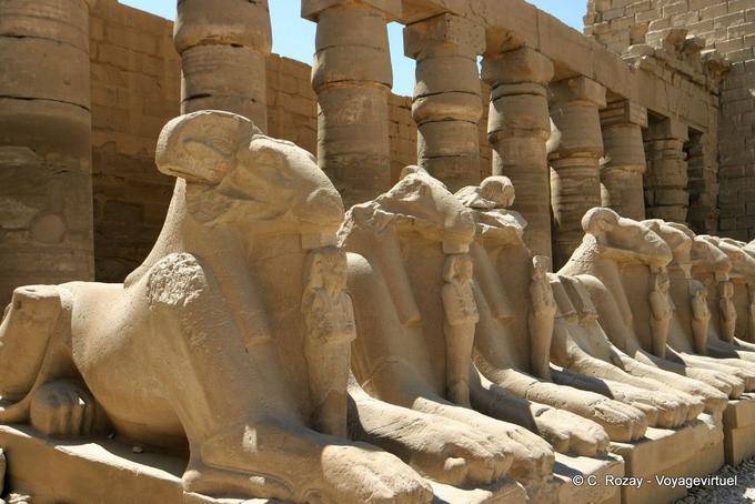 Row of Sphinx Bubastites portico of the first courtyard, Karnak Temple - Egypt